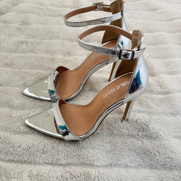 Public Desire Silver Stiletto High Heels with Ankle Strap Size 7 - Picture 7 of 13
